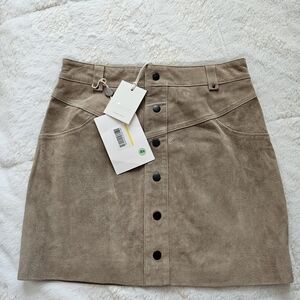 Stylish Tan Button-Front  Leather Skirt